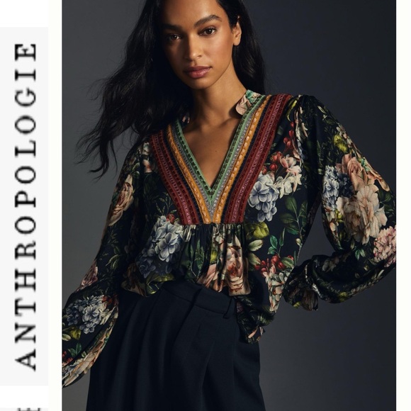 NWOT Bl^nk London x Anthropologie Stephanie Floral Long Sleeve Top xxs - Picture 2 of 16